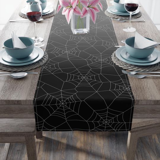 Black Spiderweb Table Runner, Gothic Table Cloth for Halloween & Spooky Decor
