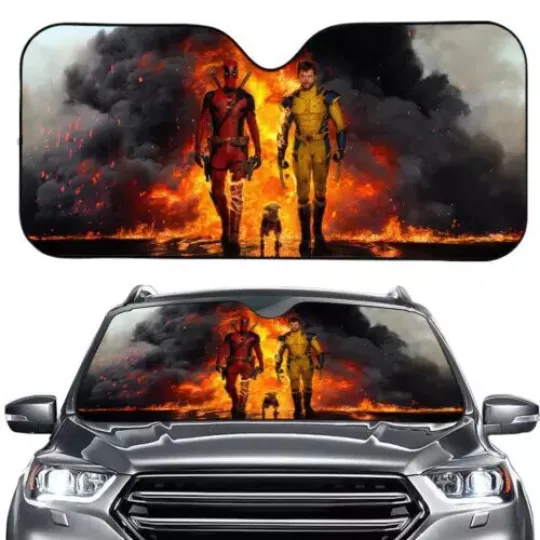 Deadpool Dogpool & Wolverine Fire Explosion Car Windshield Sun Shade