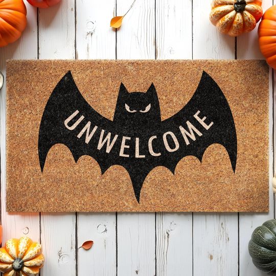 Halloween Bat Unwelcome Door Mat, Ghost House Halloween Bat Coir Mat, Spooky Vibes Happy Halloween Coir Mat, Welcome Mat, Outdoor Fall Mat