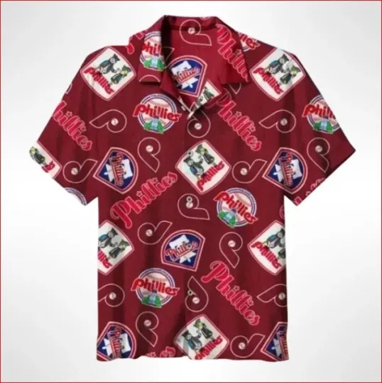 Mascots Pattern Phillies Hawaiian Shirt in Maroon