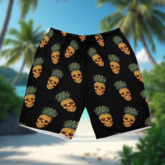 Pineapple Skull Shirt, Permanent Vacation Shirt, Cool Tiki Button Down Shirt, Hilarious Summer Gift