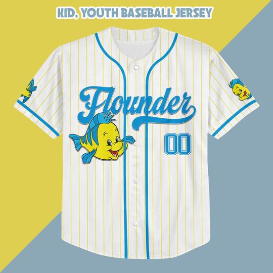 Personalized Flounder The Little Mermaid Baseball Jersey, Custom Flounder Baseball Jersey, The Little Mermaid Baseball Jersey