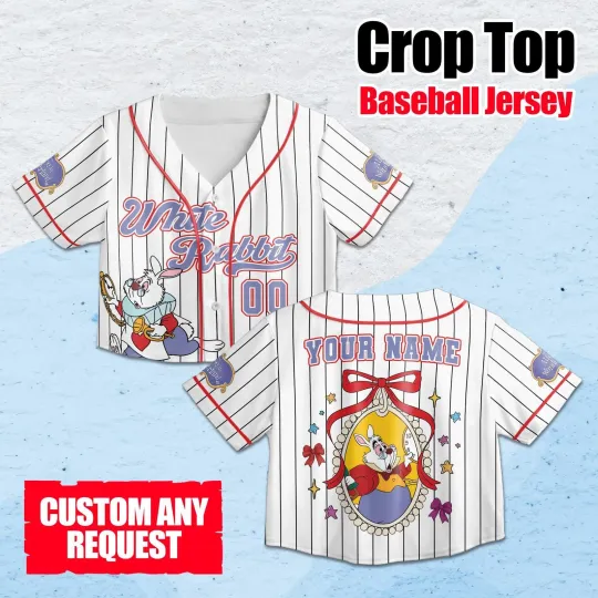 Personalized Alice In Wonderland White Rabbit Coquette Crop Top Baseball Jersey