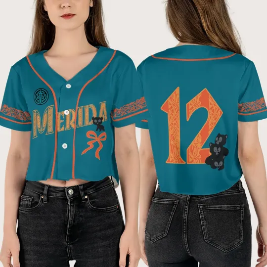 Personalized Brave Merida Princess & Bear Coquette Bow Crop Top Baseball Jersey