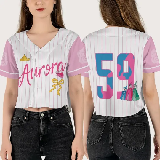 Personalized Princess Aurora Fairies Flora Coquette Bow Crop Top Baseball Jersey