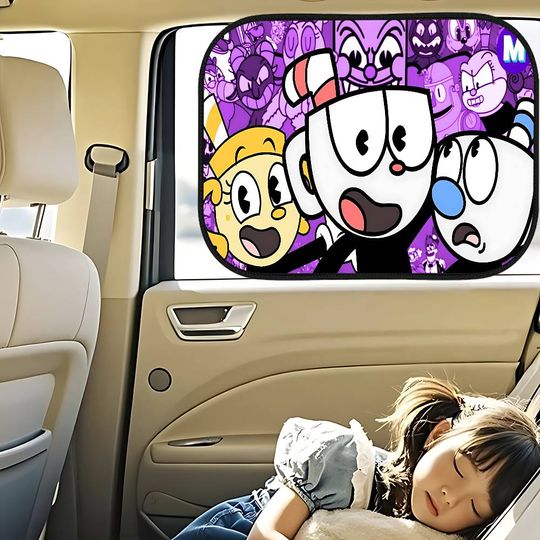Cartoon Cuphead Car Sun Shade For Windshield