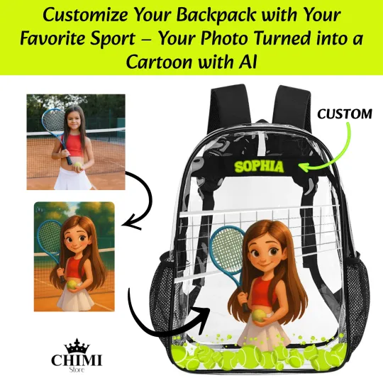 AI Cartoon Sport Backpack – Custom with Your Photo - Clear Backpack