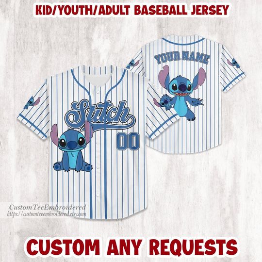 Custom Stitch & Angel Baseball Jersey, Lilo & Stitch Experiments Design for All Ages