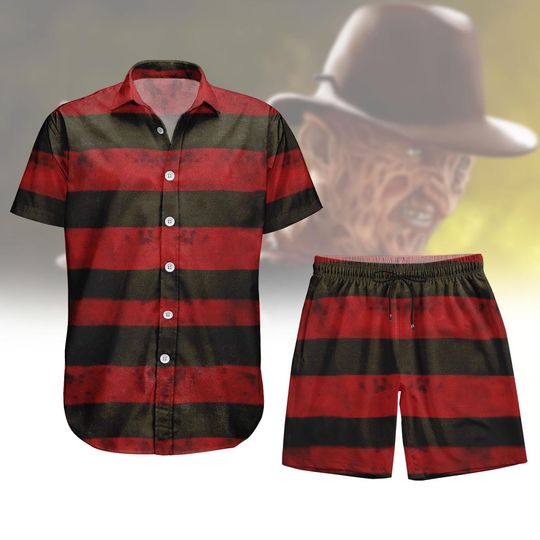 Halloween Freddy Krueger Button Shirt, Horror Characters Short, Halloween Cosplay T-Shirt, Nightmare on Elm Street Shirt, Horror Shorts