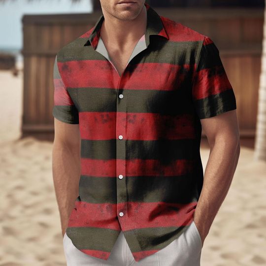 Halloween Freddy Krueger Button Shirt, Horror Characters Short, Halloween Cosplay T-Shirt, Nightmare on Elm Street Shirt, Horror Shorts