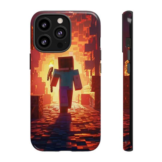 Pixel Mining iPhone Tough Case Inspired by Minecraft Blocks
