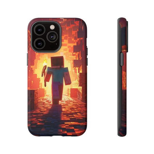 Pixel Mining iPhone Tough Case Inspired by Minecraft Blocks