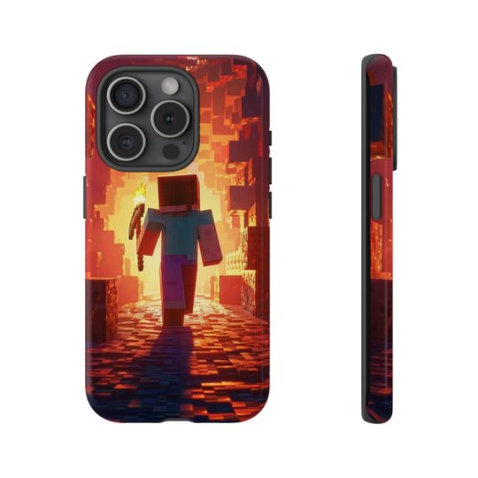 Pixel Mining iPhone Tough Case Inspired by Minecraft Blocks