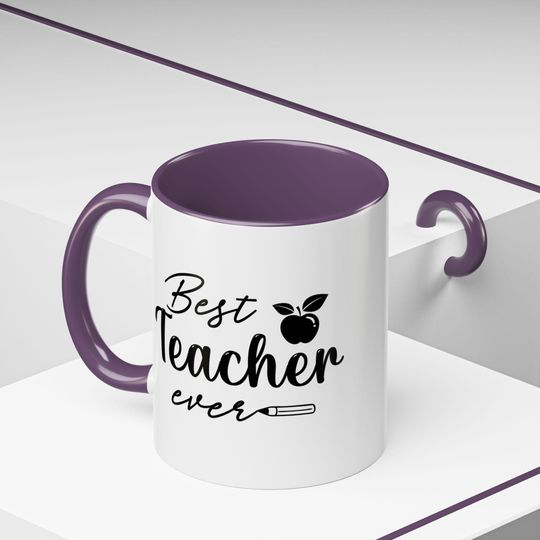 Best Teacher Ever Accent Coffee Mug - Perfect Gift for Educators, Teacher Appreciation, School, Coffee Lover, Classroom Decor