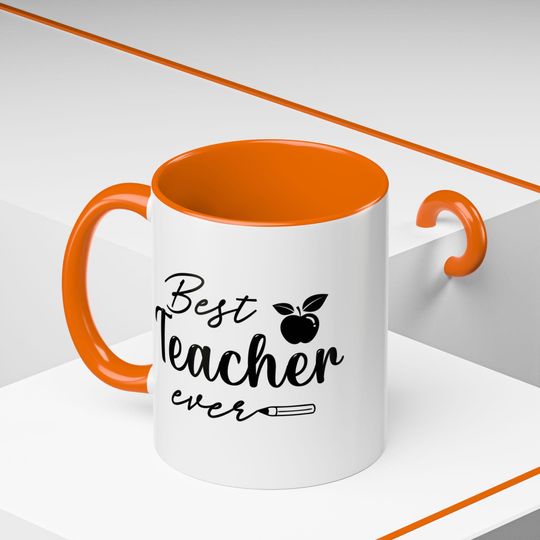 Best Teacher Ever Accent Coffee Mug - Perfect Gift for Educators, Teacher Appreciation, School, Coffee Lover, Classroom Decor