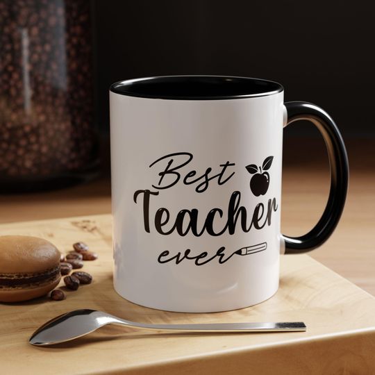 Best Teacher Ever Accent Coffee Mug - Perfect Gift for Educators, Teacher Appreciation, School, Coffee Lover, Classroom Decor