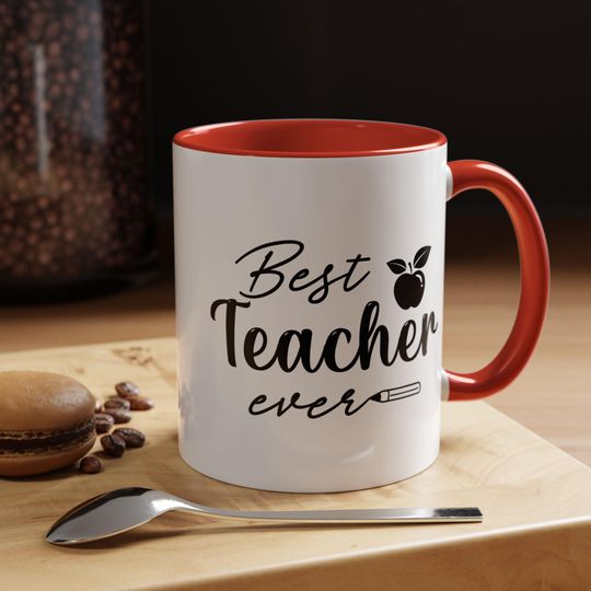 Best Teacher Ever Accent Coffee Mug - Perfect Gift for Educators, Teacher Appreciation, School, Coffee Lover, Classroom Decor