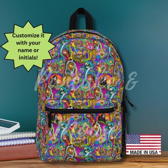 Simpson Cartoon Horror Backpack - Creepy Comedy-Inspired School Bag with Gory Neon Graphics