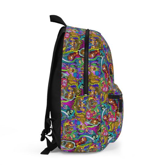 Simpson Cartoon Horror Backpack - Creepy Comedy-Inspired School Bag with Gory Neon Graphics