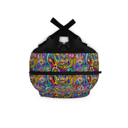 Simpson Cartoon Horror Backpack - Creepy Comedy-Inspired School Bag with Gory Neon Graphics