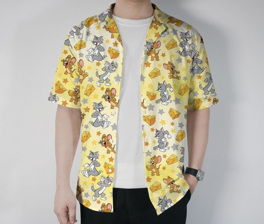 Tom And Jerry Hawaiian Shirt Tropical Button Up Shirt Summer Aloha Hawaii Shirt Summer Beach Short Funny Tom Shirt Gifts