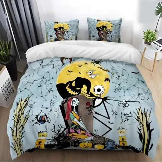 Nightmare Before Christmas Jack & Sally Spooky Halloween Bedding Set