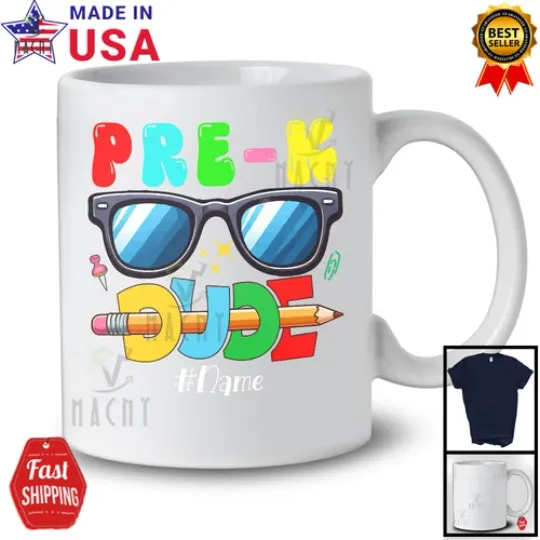 Pre-K Dude; Happy Back To School Sunglasses Custom Name; Boys Students T-Shirt