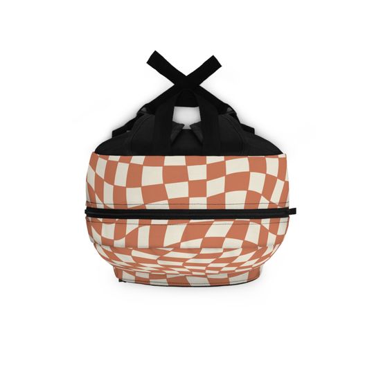 Retro Wavy Orange and Cream Checkered Backpack