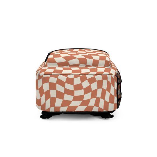 Retro Wavy Orange and Cream Checkered Backpack