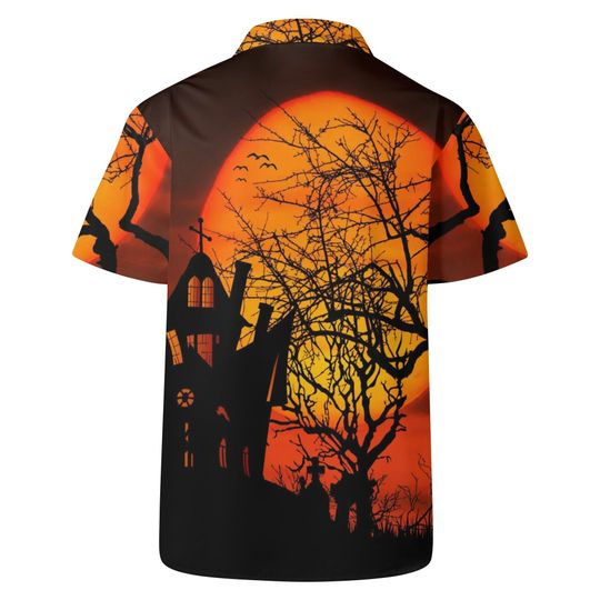 Men's All Over Print Orange and Black Haunted House