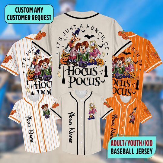 Custom Mickey & Friends Halloween Baseball Jersey, Disney Halloween Baseball Jersey, Hocus Pocus Jersey, Spooky Season Disney Pumpkin Jersey