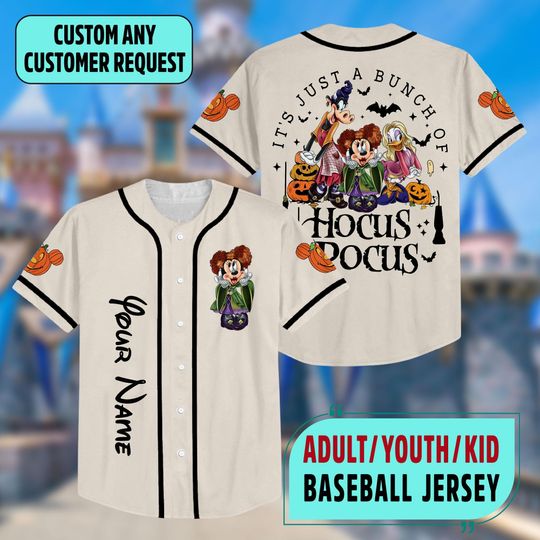 Custom Mickey & Friends Halloween Baseball Jersey, Disney Halloween Baseball Jersey, Hocus Pocus Jersey, Spooky Season Disney Pumpkin Jersey