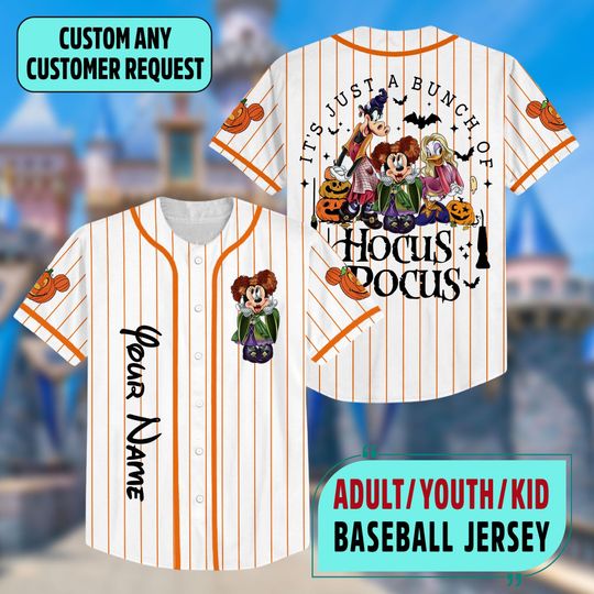 Custom Mickey & Friends Halloween Baseball Jersey, Disney Halloween Baseball Jersey, Hocus Pocus Jersey, Spooky Season Disney Pumpkin Jersey