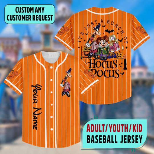 Custom Mickey & Friends Halloween Baseball Jersey, Disney Halloween Baseball Jersey, Hocus Pocus Jersey, Spooky Season Disney Pumpkin Jersey