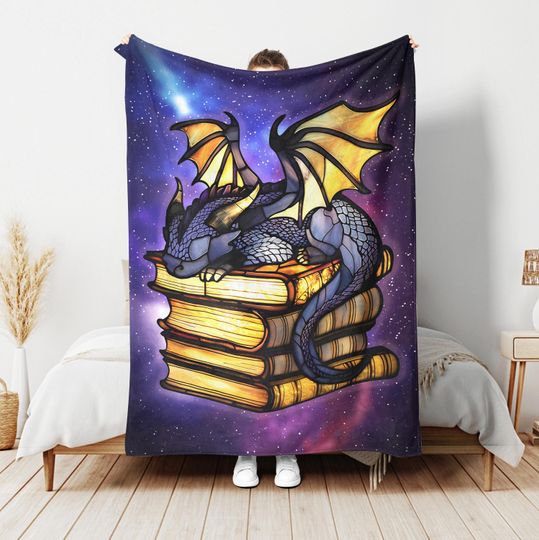 Book Dragon Blanket, Fantasy Reading, Fantasy Dragon Blanket, Blanket for book lover, Fantasy Fleece , fourth wing, fantasy books Fleece