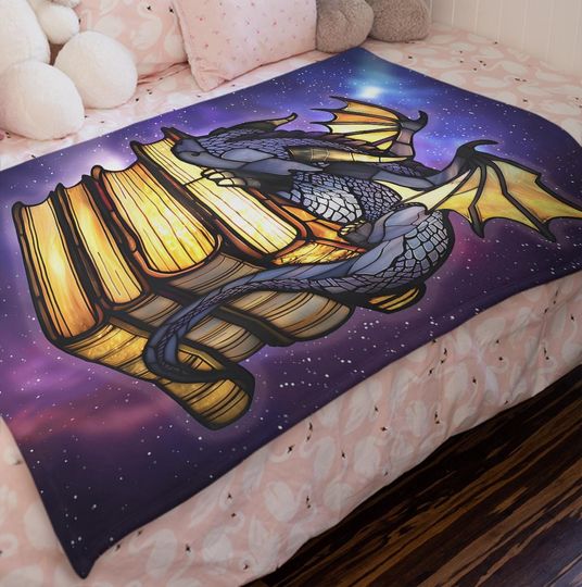 Book Dragon Blanket, Fantasy Reading, Fantasy Dragon Blanket, Blanket for book lover, Fantasy Fleece , fourth wing, fantasy books Fleece