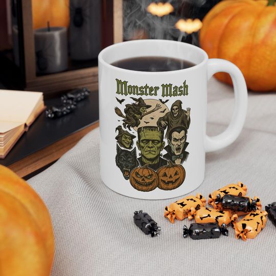 Monster Mash Retro Halloween Mug, Retro Witch, Monsters For Halloween, Spooky Mug