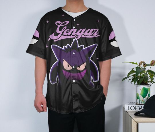 Gengar Baseball Jersey Cute Unisex Button-Up Anime Funny Gift