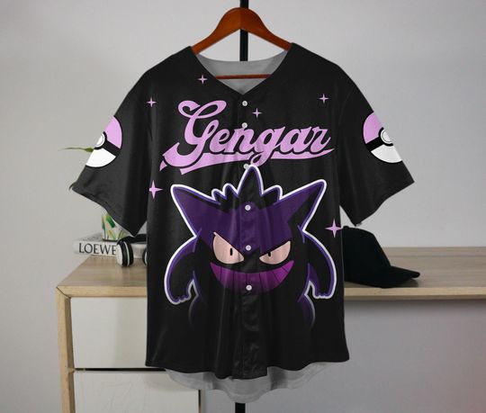 Gengar Baseball Jersey Cute Unisex Button-Up Anime Funny Gift
