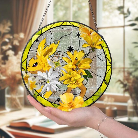 PKM Glass Suncatcher Electric Bloom Window Art Gift for Collectors Home Decor