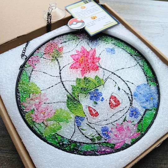 PKM Glass Suncatcher Electric Bloom Window Art Gift for Collectors Home Decor