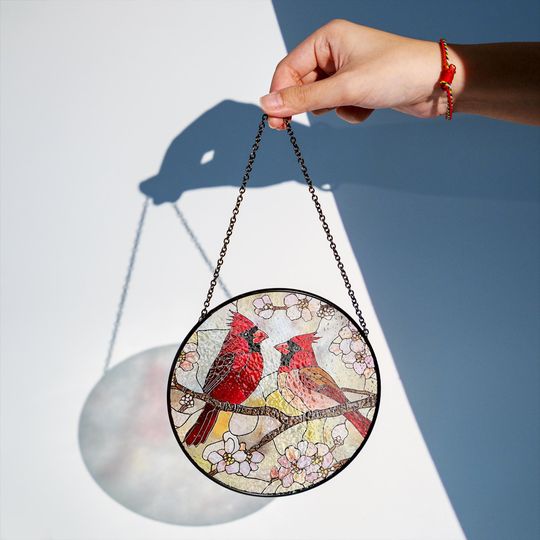 Red Cardinal Stained Glass Suncatcher, Cardinal Bird Lover Gift