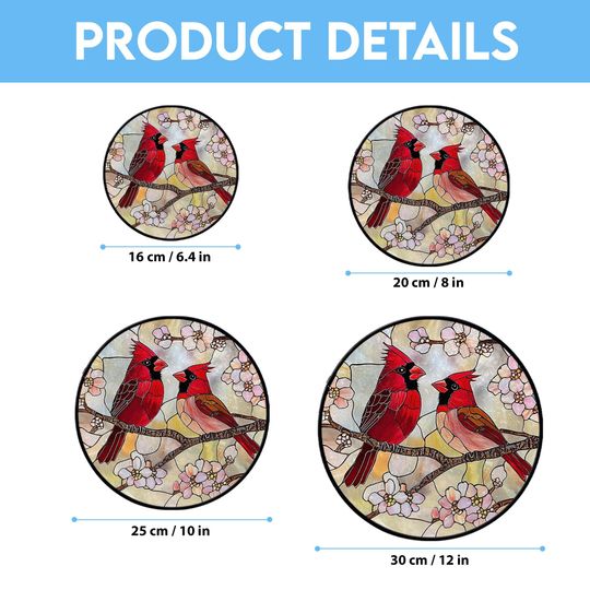 Red Cardinal Stained Glass Suncatcher, Cardinal Bird Lover Gift