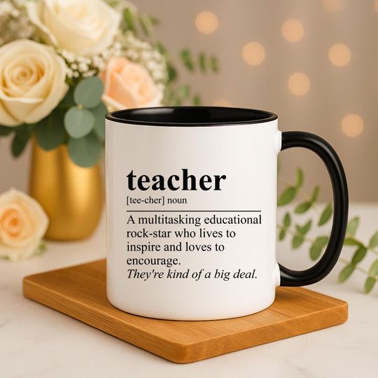 Teacher Definition Coffee Mug  Funny Educator Gift, Multitasking Rockstar Quote Mug for Teachers, Back to School or Teacher Appreciation