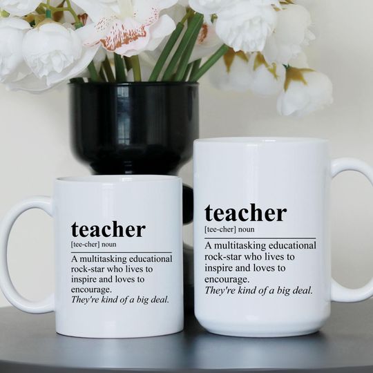 Teacher Definition Coffee Mug  Funny Educator Gift, Multitasking Rockstar Quote Mug for Teachers, Back to School or Teacher Appreciation