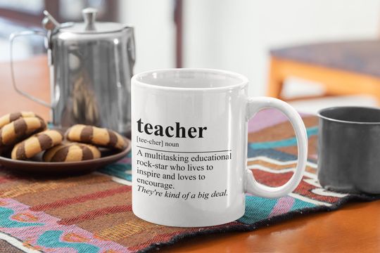 Teacher Definition Coffee Mug  Funny Educator Gift, Multitasking Rockstar Quote Mug for Teachers, Back to School or Teacher Appreciation