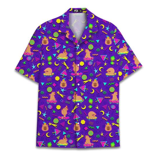 Capybara Skateboarding Hawaiian Shirt, Funny Capybara Button Down Shirt