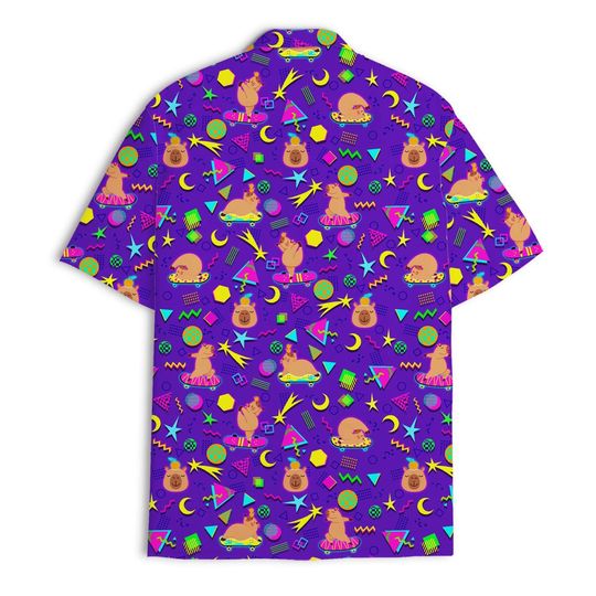 Capybara Skateboarding Hawaiian Shirt, Funny Capybara Button Down Shirt