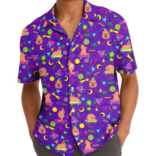 Capybara Skateboarding Hawaiian Shirt, Funny Capybara Button Down Shirt