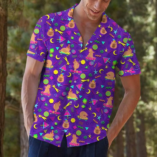 Capybara Skateboarding Hawaiian Shirt, Funny Capybara Button Down Shirt